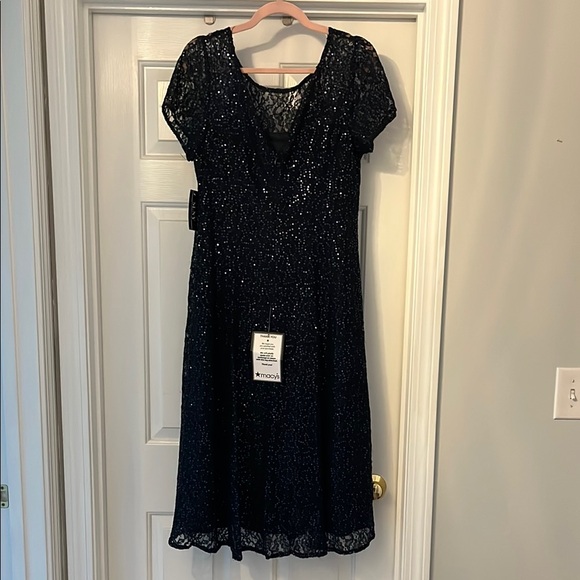SLNY Navy Sequin Embellished Midi Gown - Picture 5 of 9
